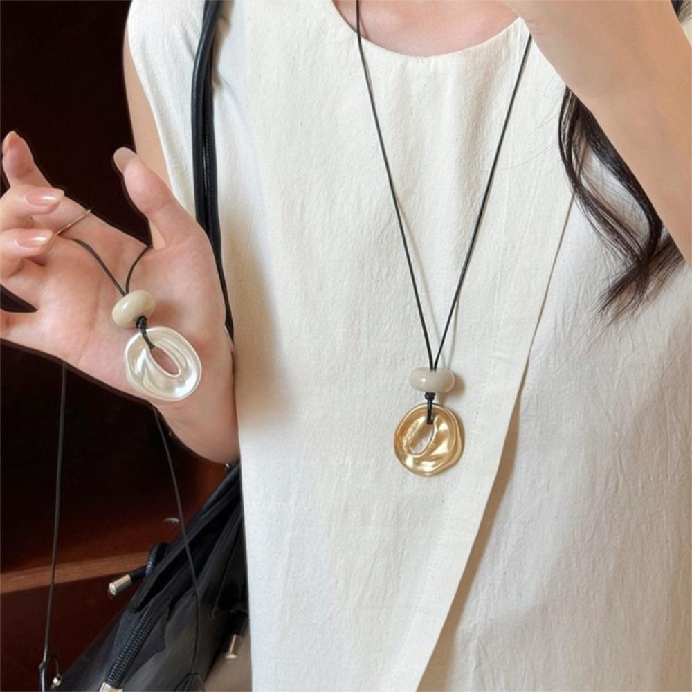 Geometric Oval Stone Pendant Necklaces Matte Color Neck Chain Hollow Necklace  Jewelry Accessories