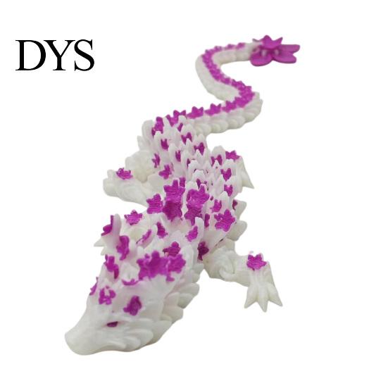 Articulated Dragon Model Cherry Blossom Figurine with Movable Joints, 3D Printed Fidget Toy Flower Toy, Mythical Creature Decor