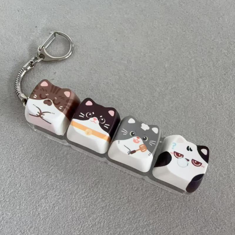 Cute Cat Mechanical Keyboard Switch Tester Kawaii Keycap Keychain Quiet Fidget Toy for Office Work Stress Relief