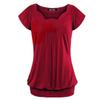 Elegant Women's Fashion Summer V-neck Short Sleeve Pleated Loose Blouse Plus Size