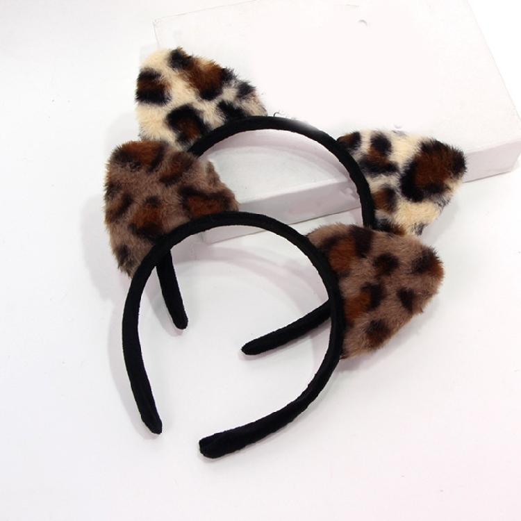 Leopard Pattern Cats Ear Headband Cosplay Costume Hairhoop Masquerades Headwear for Women and Girl Face Washing Hairband
