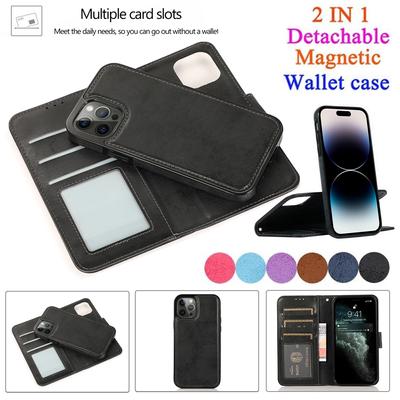 Retro 2 In 1 Detachable Magnetic Flip Wallet Leather Case for iPhone 15 14 13 12 Pro Max 14 Plus for Samsung S23 S22 S21 Ultra Plus A13 A14 A52 A72