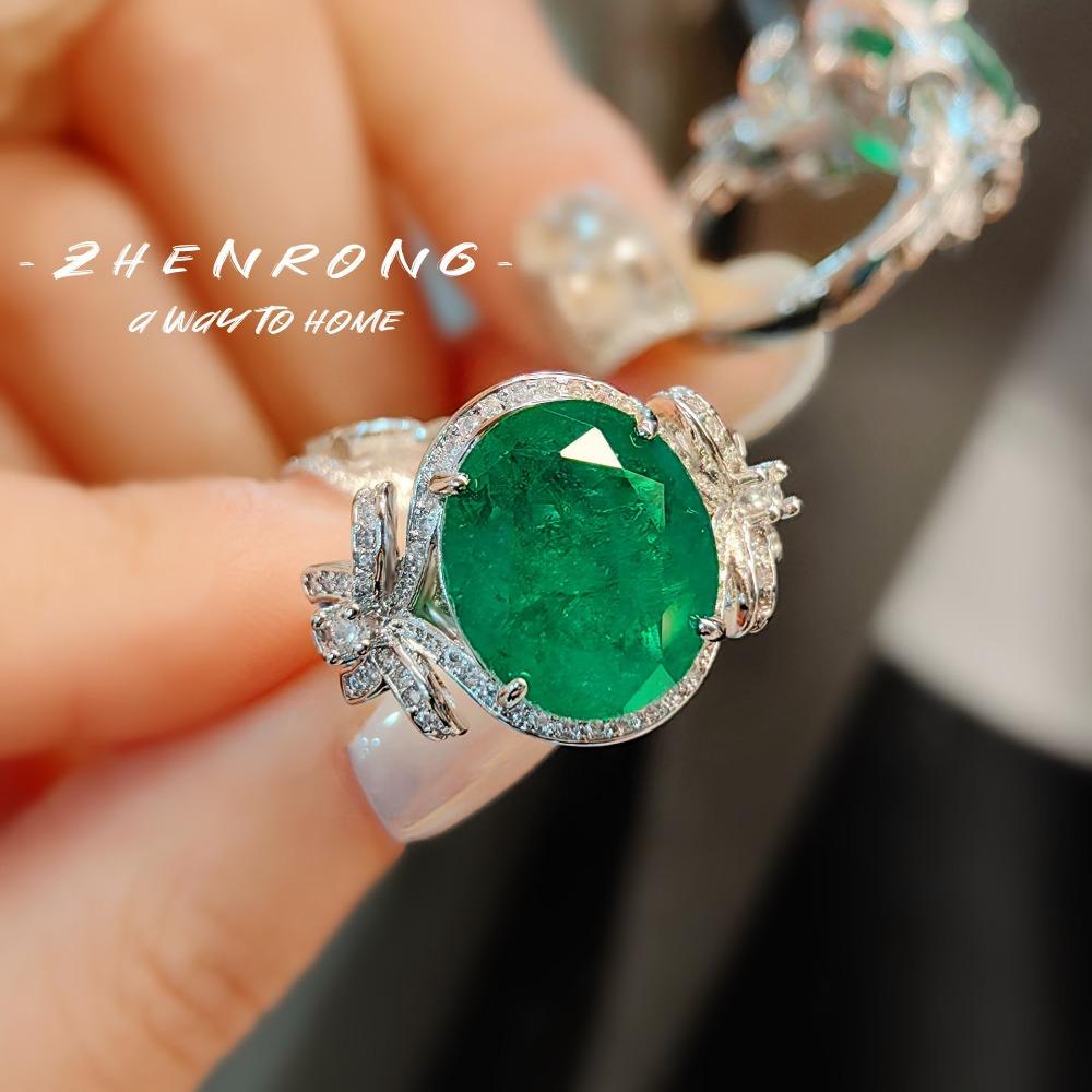 Luxury Open Ring Classic Bow Design Pigeon Blood Red Ruby and Emerald Diamond Fashion Ring for Women adjustable