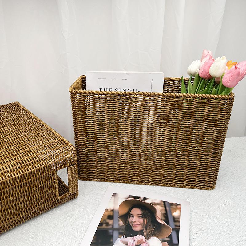 Imitation Rattan Weave Storage Basket for Home, Toys, Books, and Living Room Organization