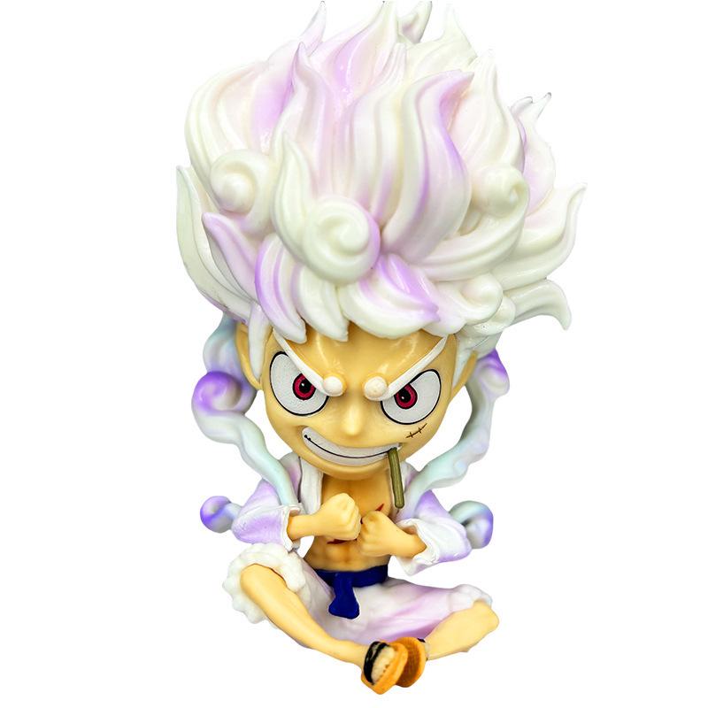 One Piece Gear 5 Luffy Sun God Form Q Version Hand-Painted Sitting Figure Model.