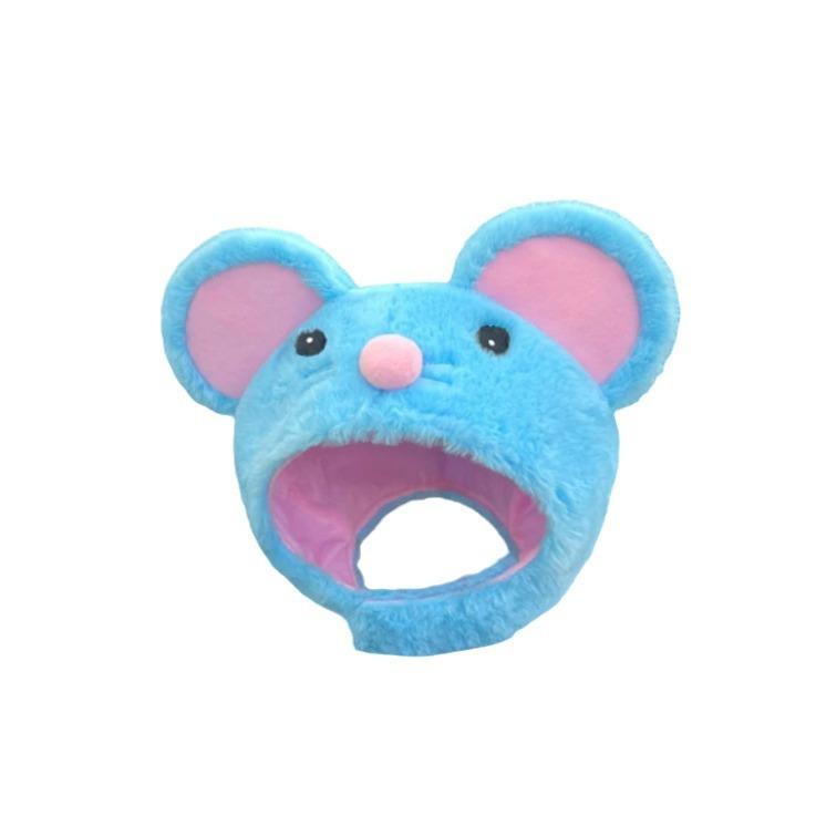 Cartoon cute little blue mouse upright ear plush pullover hat children autumn and winter sweet and versatile outdoor warm ear protection headgear