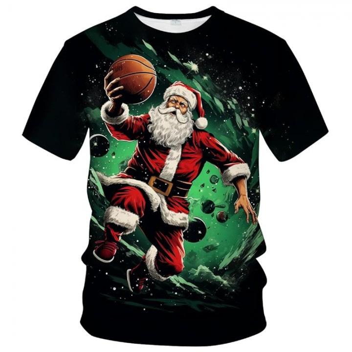 Summer Personalized Basketball Christmas Fun T-shirt Comfortable Oversized Breathable Leisure T-shirt Fashionable Men's Short Sleeved T-shirt