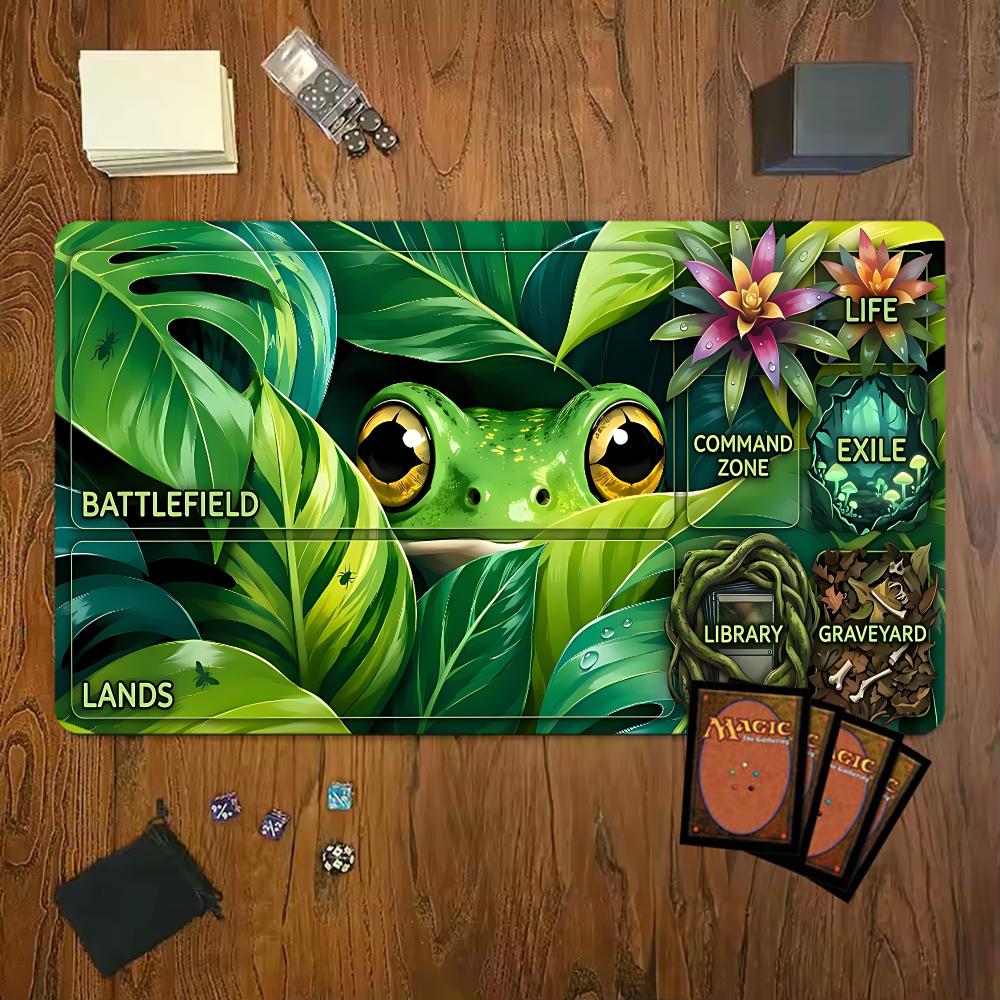 Cute Jungle Green Frog Gaming Mouse Pad Playmat 24"X14" MTG TCG Office Desk Mat for Work Game PC Laptop Rug Carpet MousePad