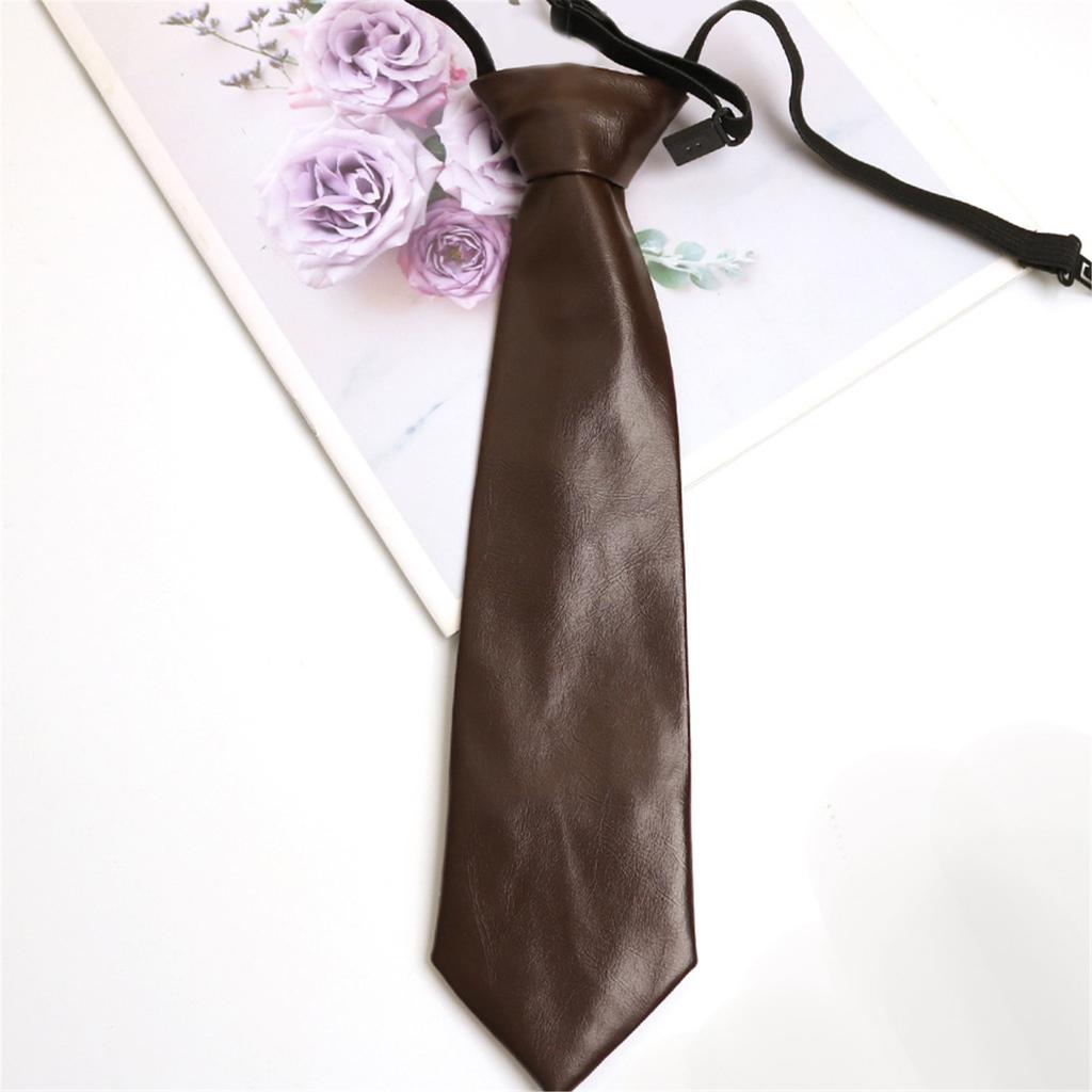 Campus Preppy Necktie Faux Leather Neck Tie Student Uniform Adjustable Pre Tied Neck Tie Shirt Collar Neckwear for Women