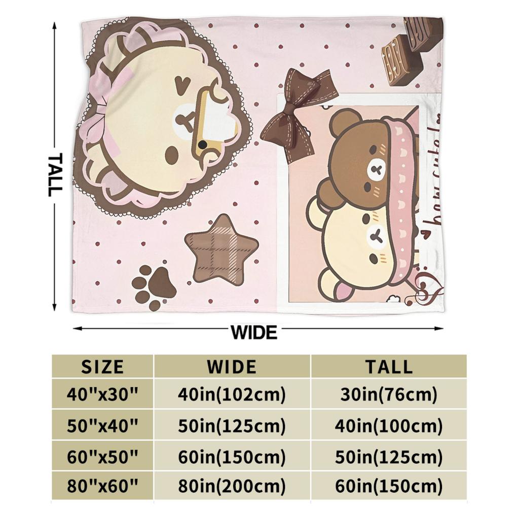 Rilakkumas and Friends Flannel Blanket Winter  Super Warm Throw Blanket for Kids Adult Bedroom Print Bedspread Sofa Bed Cover