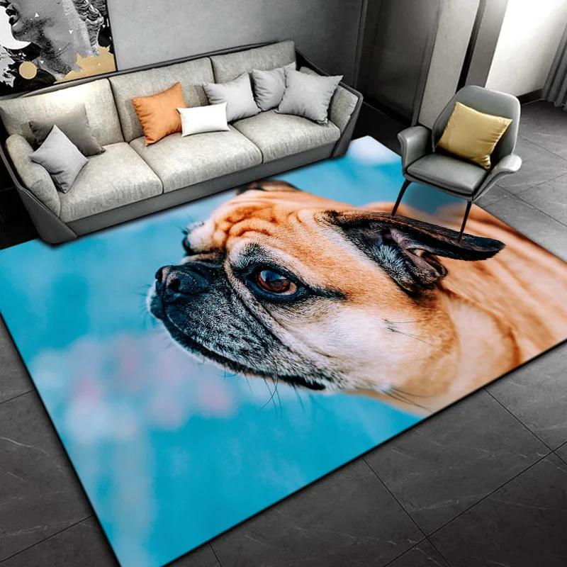 Lovely Pug Dog Cartoon Area Rug Cute Animal Carpet for Kids Bedroom Playroom Non-Slip Floor Mat Home Decor Gift