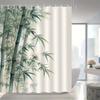Elegant duschdraperi med bambumönster, Högkvalitativ polyester, Konstnärlig design, Tvättbar stickad väv, Inkluderar krokar, Badrumsinredning