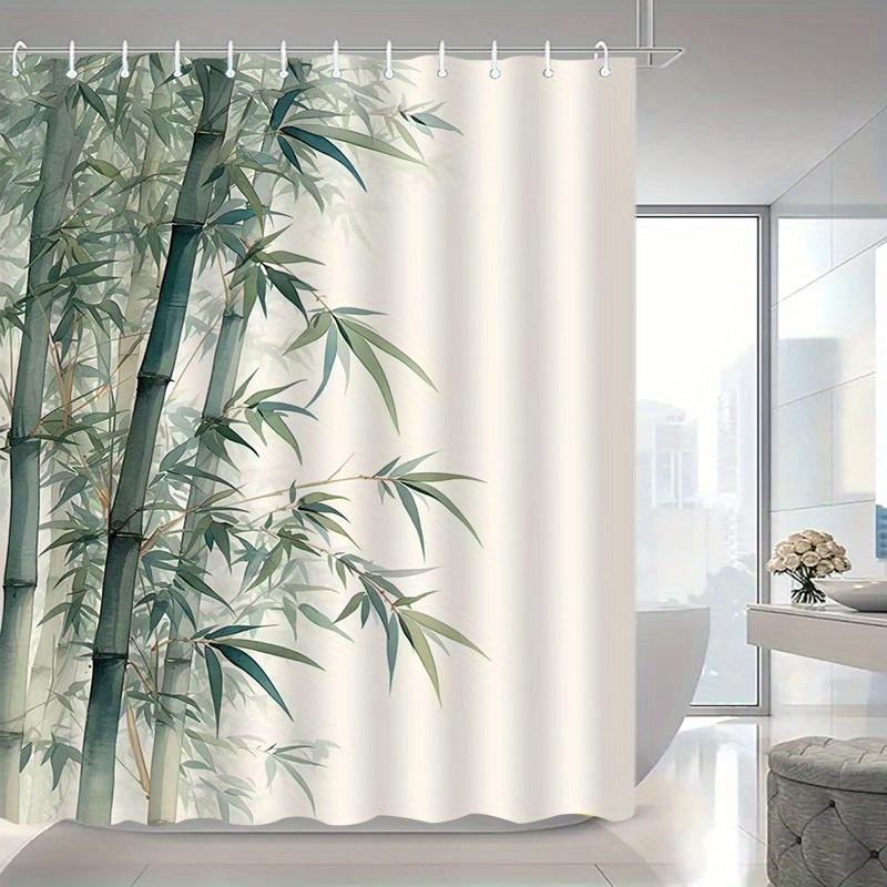 Elegant duschdraperi med bambumönster, Högkvalitativ polyester, Konstnärlig design, Tvättbar stickad väv, Inkluderar krokar, Badrumsinredning