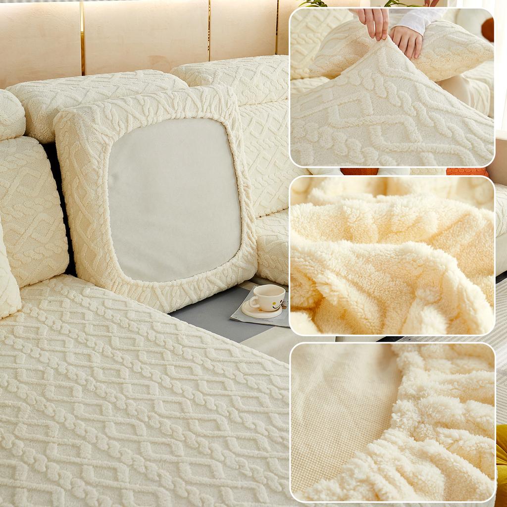 Thicken Taffel Velvet Seat Cushion Cover Elastic Jacquard Sofa Cover Adjustable Removable Furniture Protector For Pets Kids