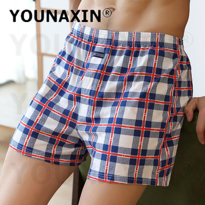 Men's Cotton Boxer Briefs High Waist Casual Plaid Pajama Shorts Plus Size Big Underwear Home Sleep Bottoms M L XL 2XL 3XL