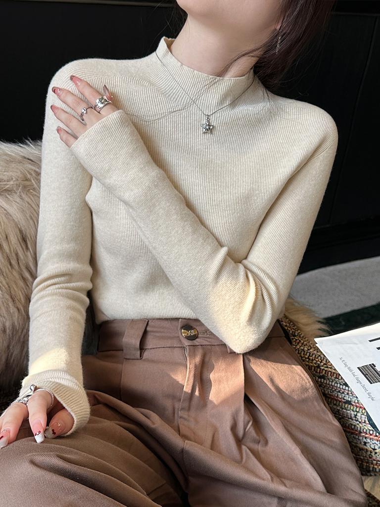 Gray Bottoming Shirt Women's Early Autumn 1116 New Black Knitted Top Inner Cardigan Autumn and Winter Semi-turtleneck Sweater