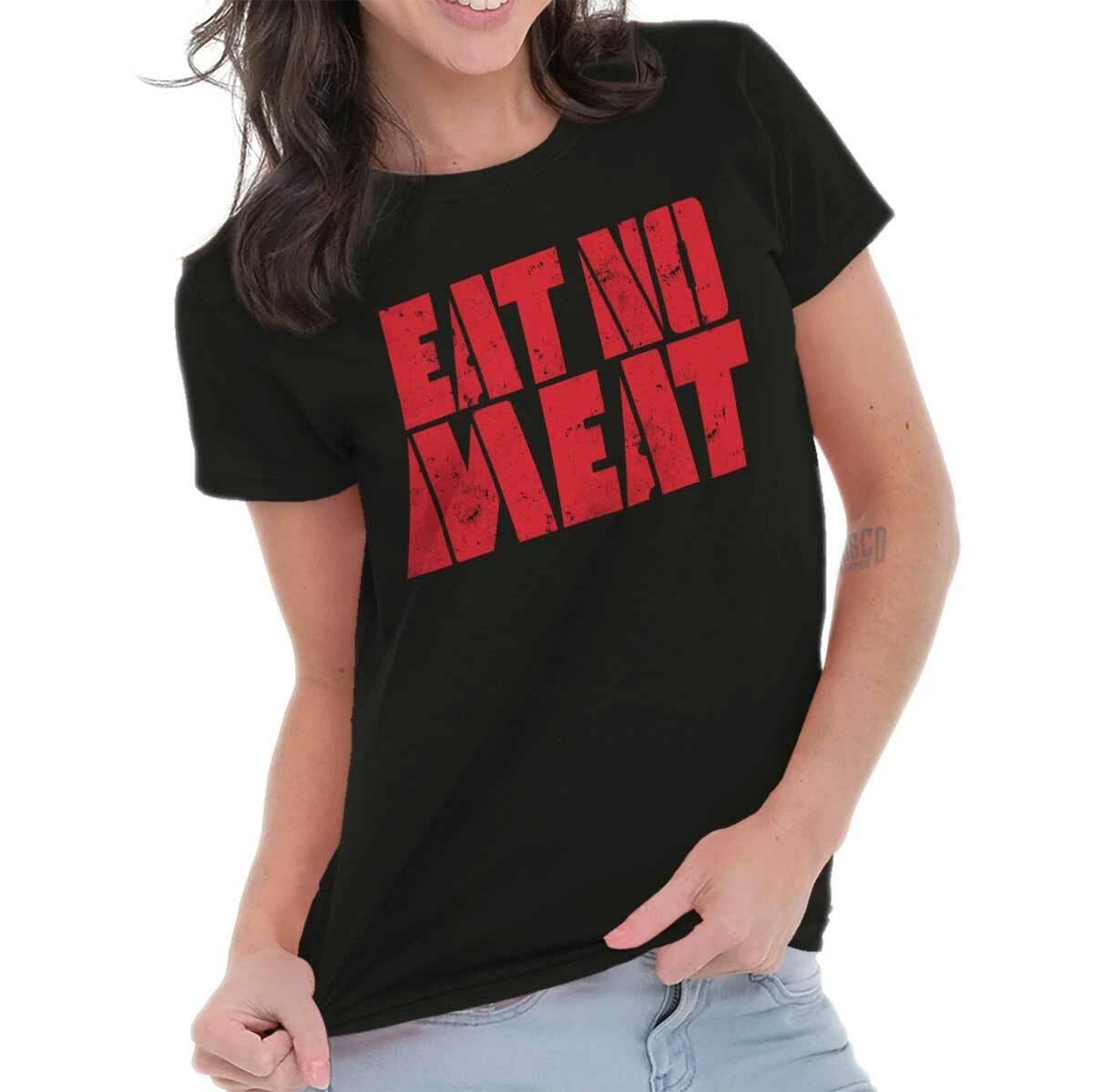 Vintage Distressed Vegan Eat No Meat Protest Womens Top Junior Graphic Tee XL