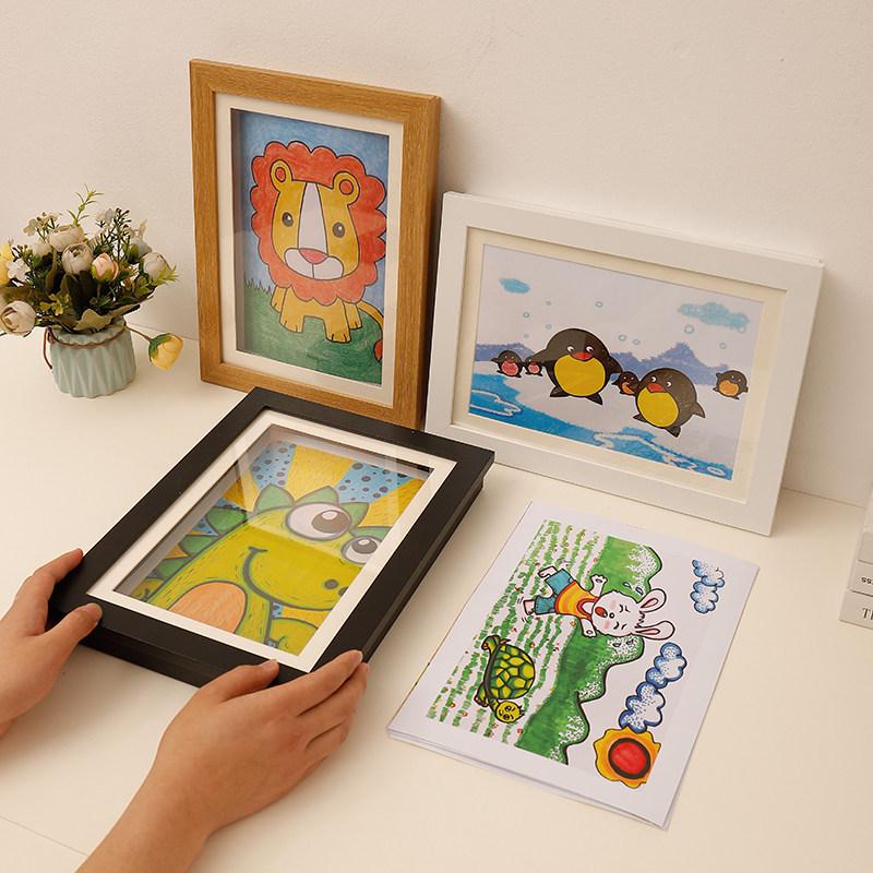 Children's Magnetic Picture Frame with Flip Cover, Holds 150 A4 Sheets, Punch-Free Wooden Design