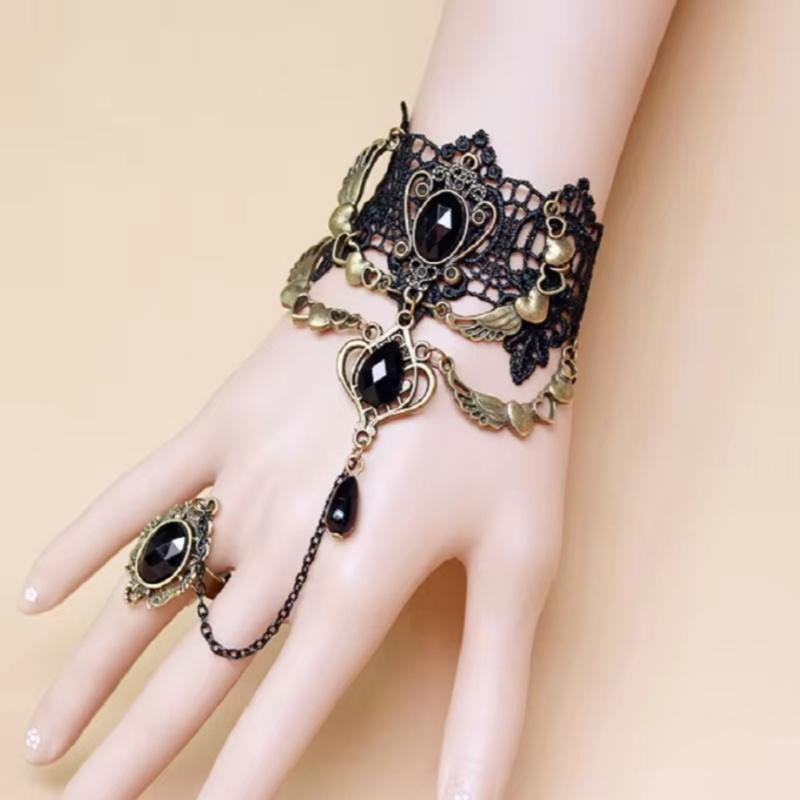 Gothic Victorian Black Lace Necklace Women Girl Boho Crystal Tassel Sexy Lace Choker Dark Loli Style Holiday Party Girl Jewelry