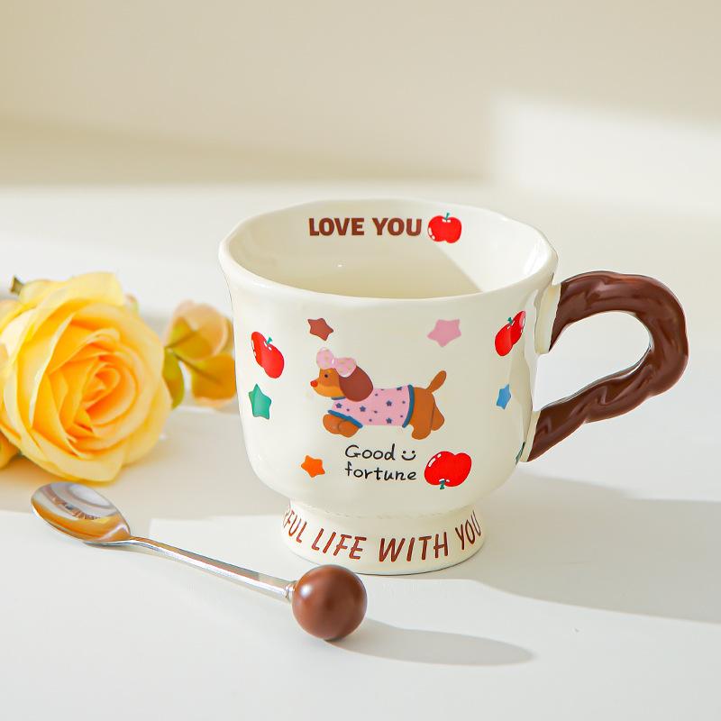 Creative cute dachshund ceramic mug couple cup water cup household coffee cup for friends birthday gift