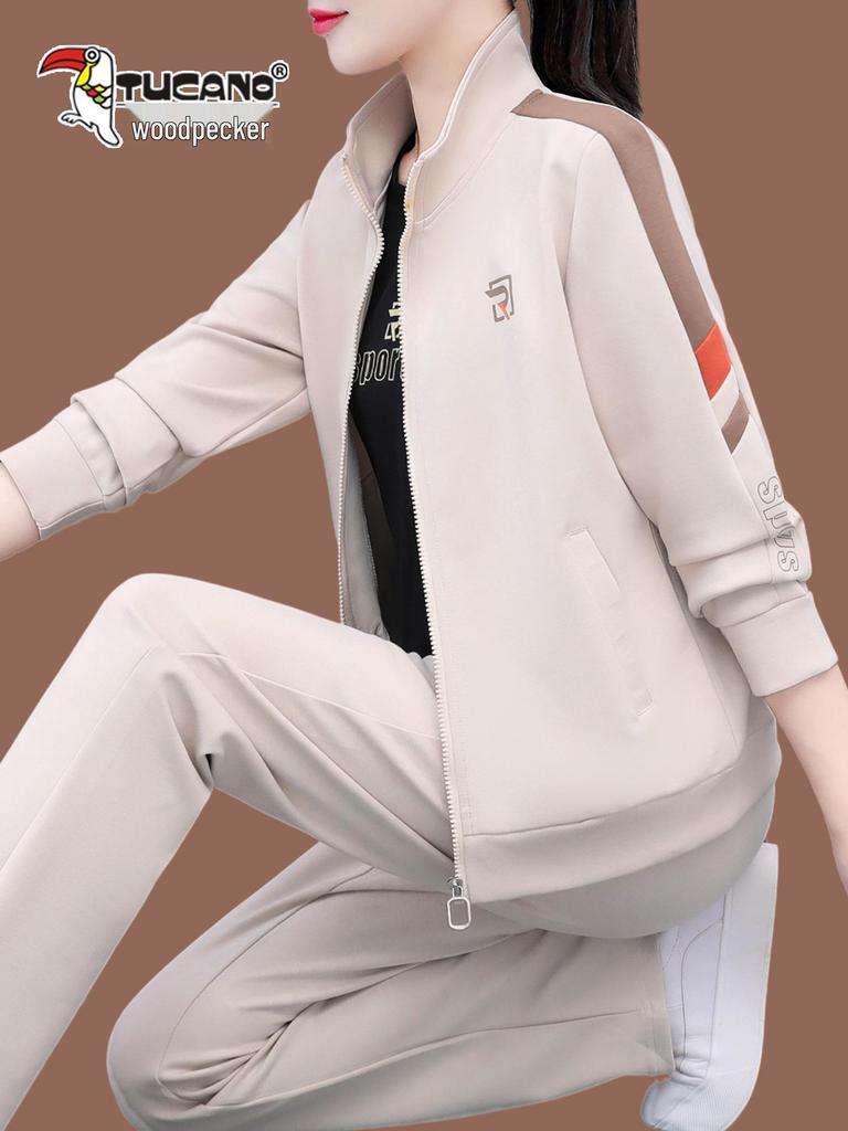 Woodpecker Casual Sportswear Three-Piece Autumn 2025 Fashionable Cardigan Set for Middle-Aged Women