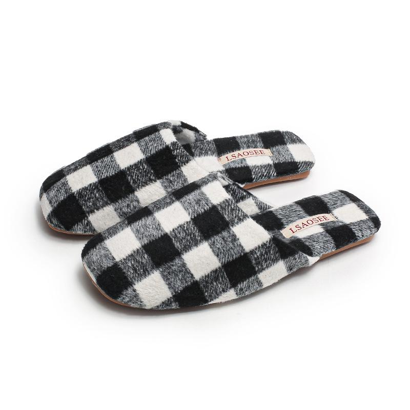 Women's Luxury Checkered Suede Fleece Slippers - Non-Slip Lightweight Tendon Sole