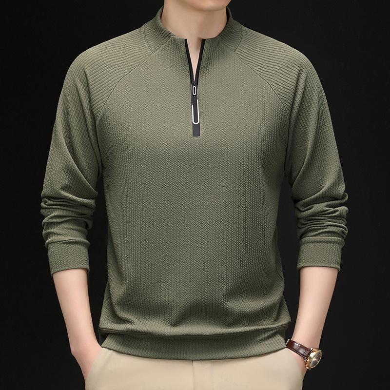 Spring and Autumn Half Zipper Men's Sweatshirt Men's High-end Stand Collar Casual Long Sleeve T-shirt Men's Clothes Jacket
