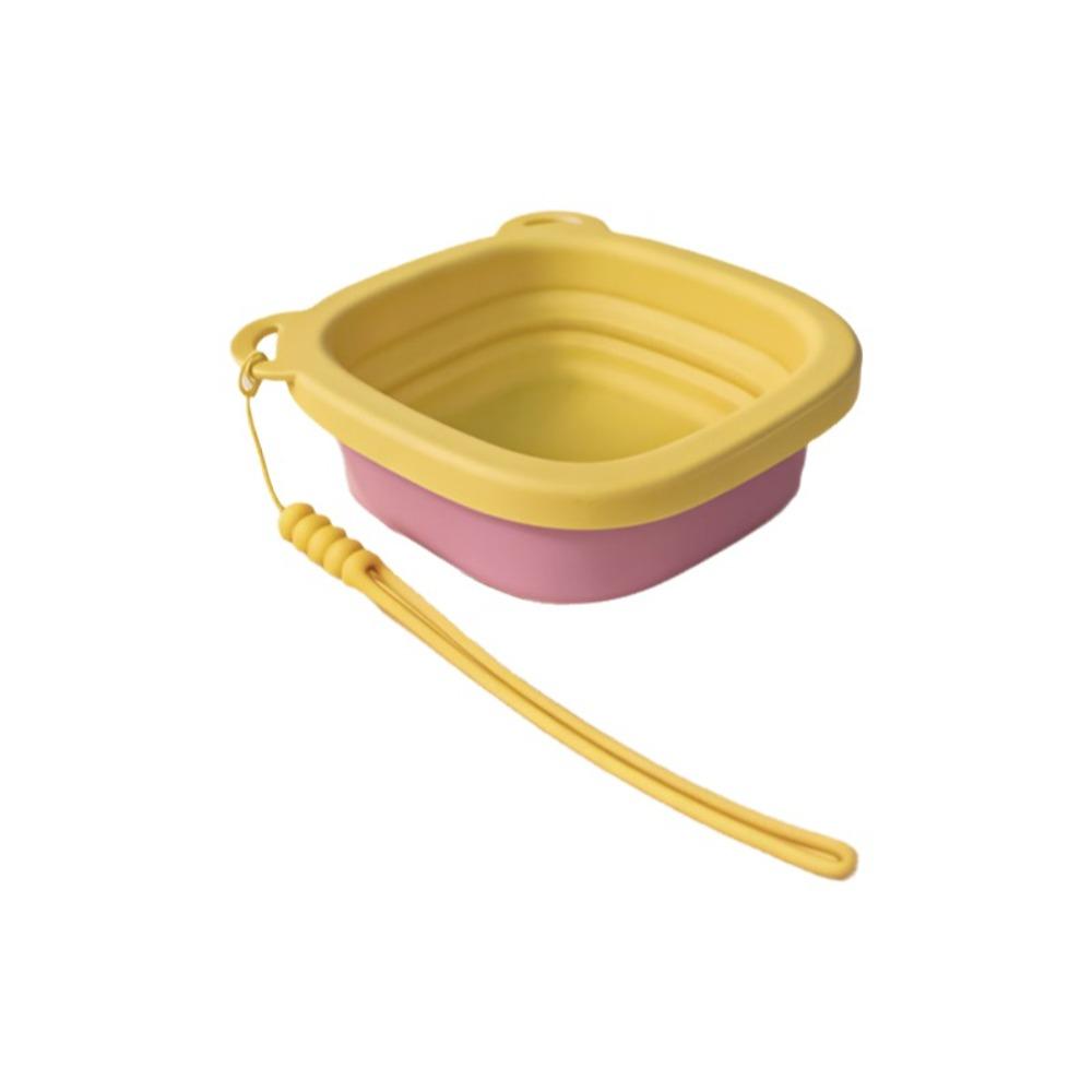 with Hanging Rope Pet Silicone Folding Bowl Leakproof Design Portable Feeding Dish  Pet Feeding жёлтый