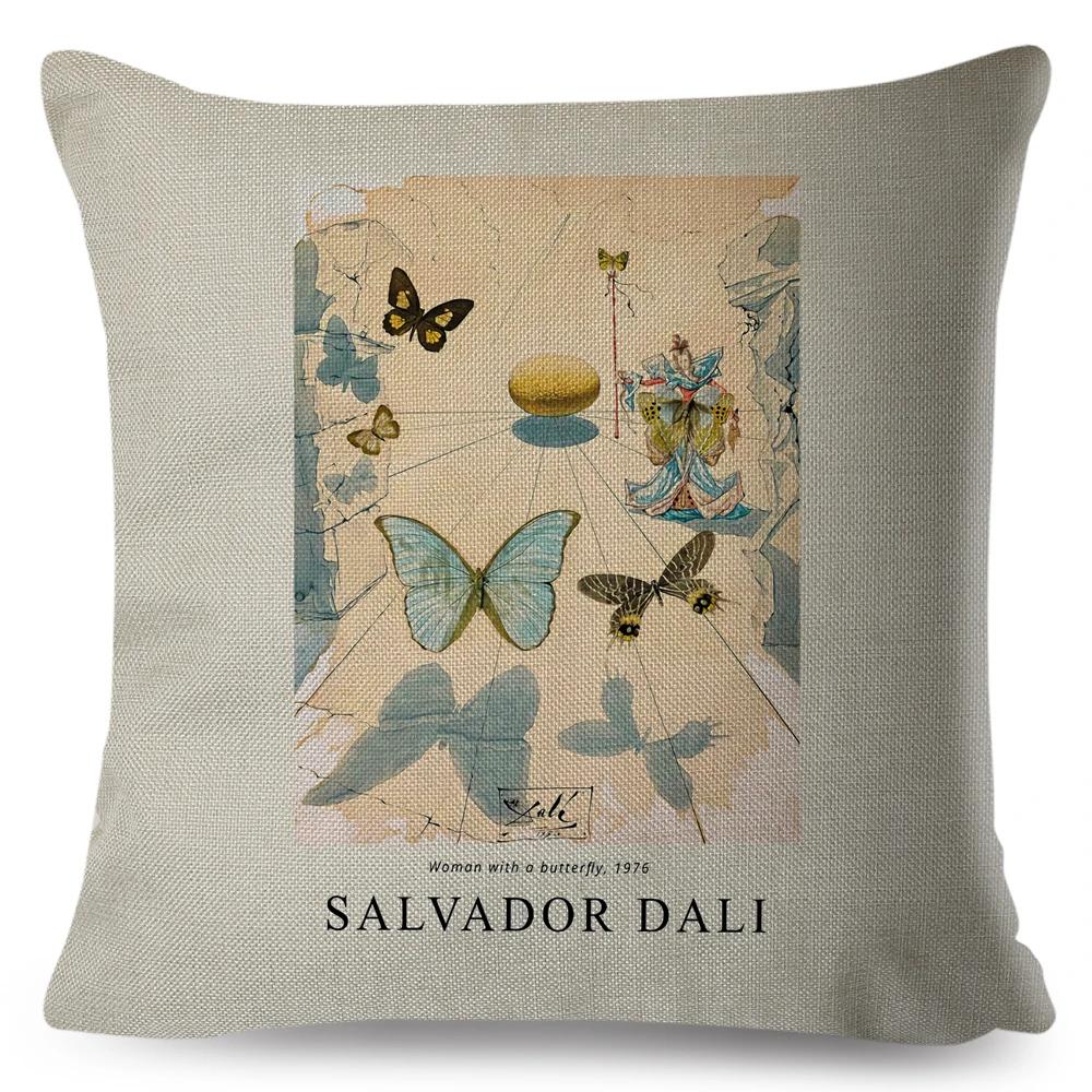 Nordic Style Cushion Cover Salvador Dali Surrealism Cubism Exhibition Pillowcase Linen Decor Throw Pillow Case for Sofa Car Home 40x40cm 16x16in