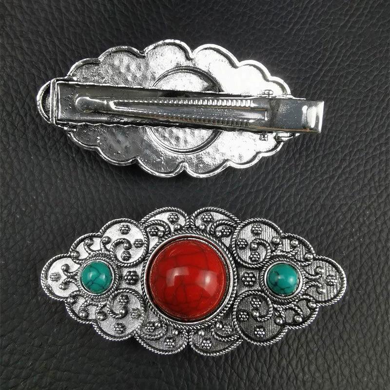 Oval Hollowed Flower Ethnic Style Luxury Temperament Side Duckbill Hair Clips Exquisite Accessories