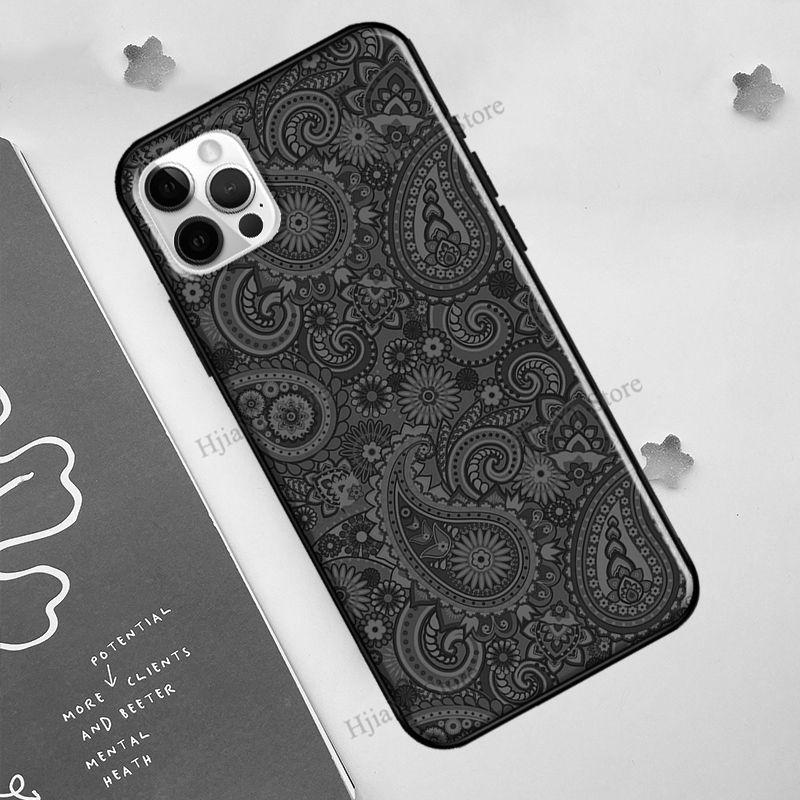 Bandana Naadloos Patroon Zwart Voor iPhone 12 Pro Max 13 mini Hoesje Voor iPhone XR XS X SE 2020 7 8 Plus 11 Pro Max Cover