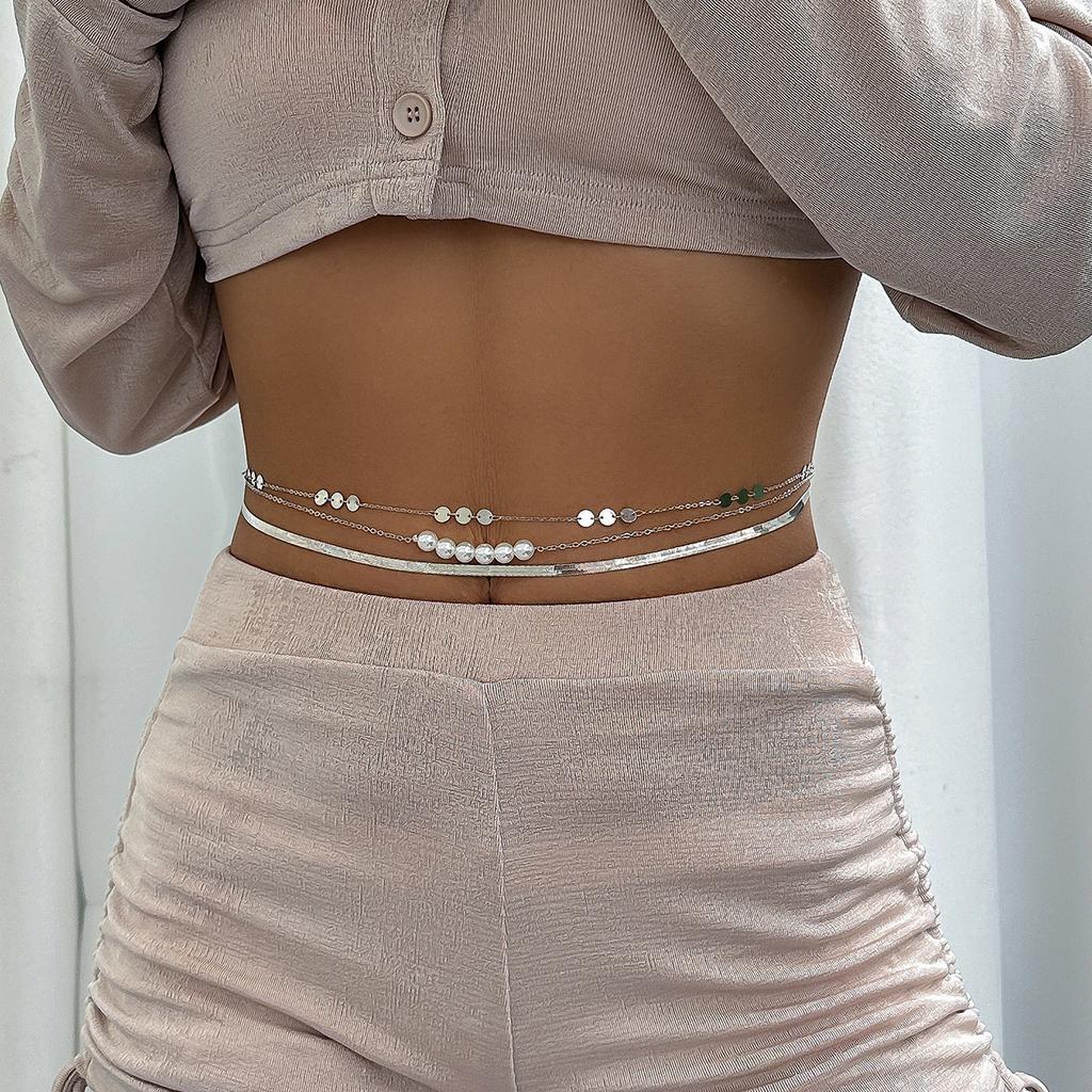 Accessories Fashion Metal Wind Snake Bone Chain Waist Chain Waist Chain Sexy Imitation Pearl Body Chain