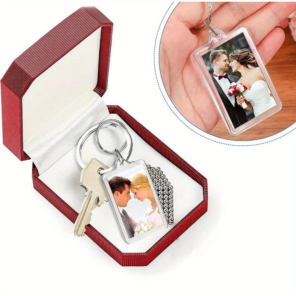 15pcs Creative Simple Blank Photo Keyrings Acrylic Blank Picture Insert Keychain Double Sided Clear Key Ring Photo Holder DIY Party Guest Gifts
