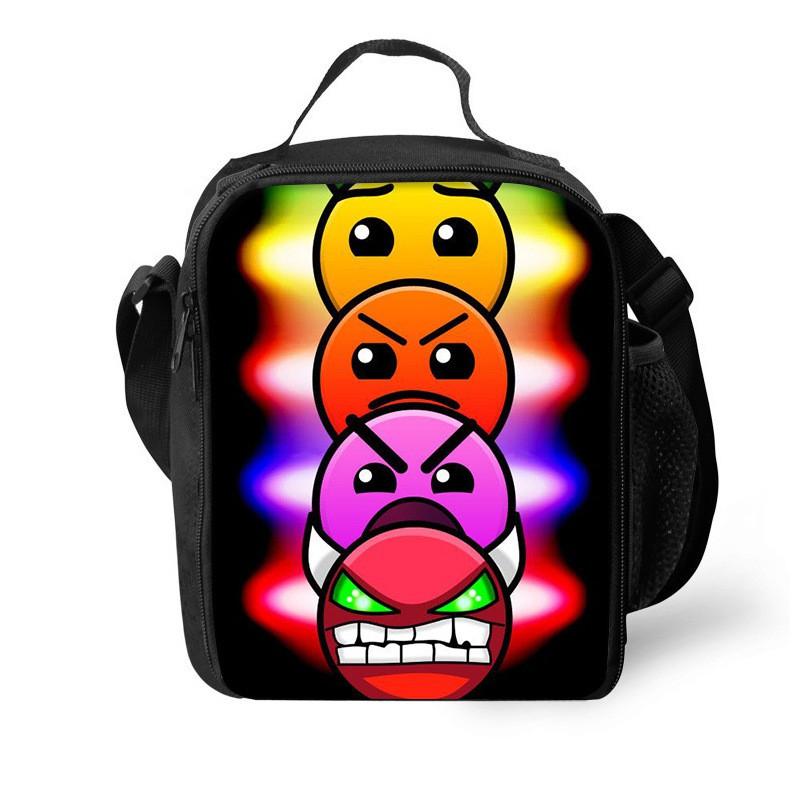 Izolovaná svačinová taška s tématem Geometry Dash pro děti a studenty, přenosná látková chladicí taška