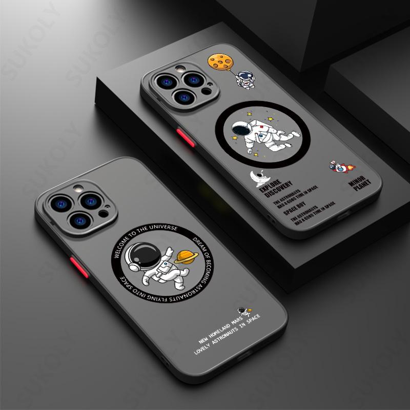 For iPhone 15 Pro Max 14 15 Pro 13 14 15 Pro Max Cartoon Astronaut Acrylic Phone Case For Magsafe Wireless Charge Back Cover