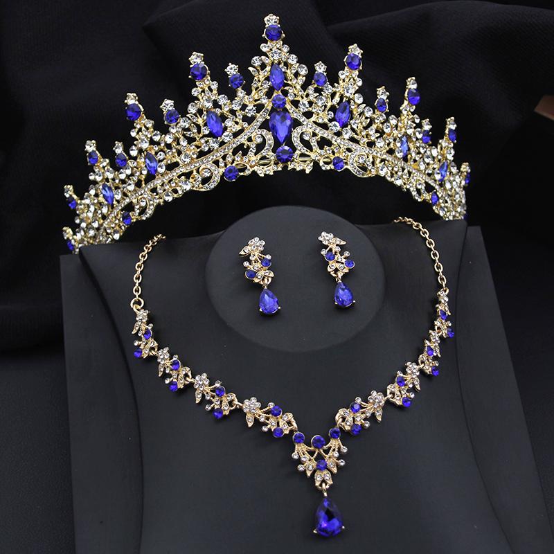Bridai Crown Jewelry Sets for Women 3 Pcs Tiaras with Necklace Earrings Set Wedding Dress Prom Costume Accessory