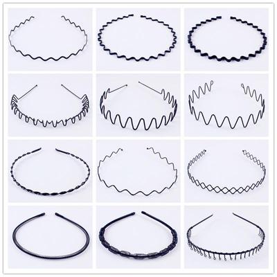 Unisex Black Alloy Wire Sports Headband for Slicked Back Hair & Face Washing