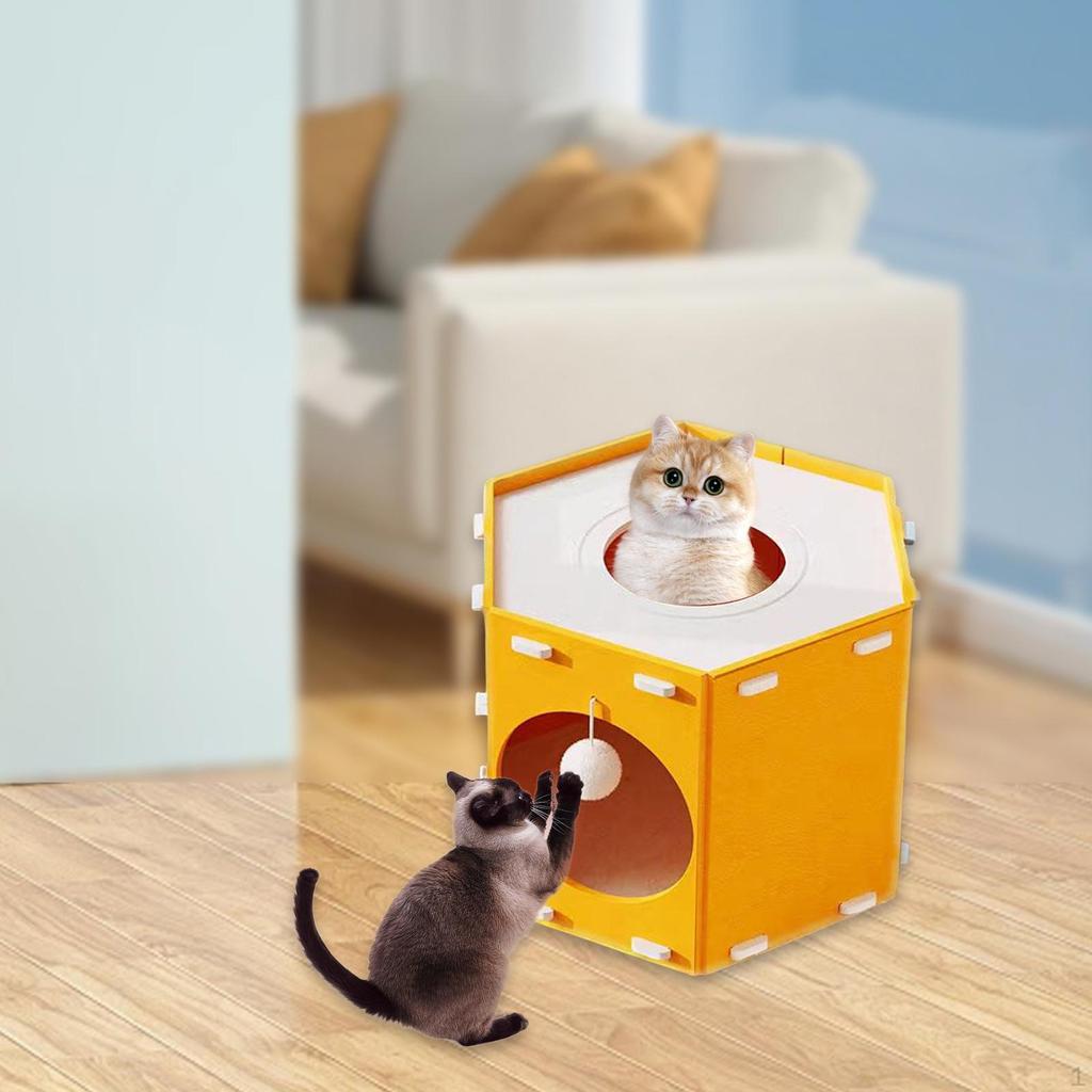 Cat House Enclosed Bed Easy Assembly Foldable for Indoor Cats Peephole Cozy Scratch Resistant