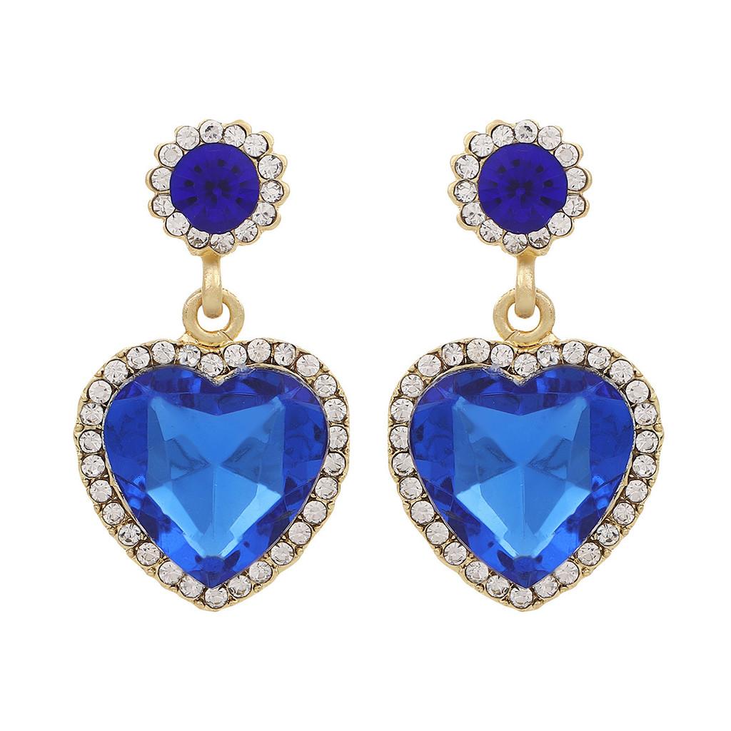 Heart Shape Alloy Earrings With Colorful Crystals For Women Spring Fashion
