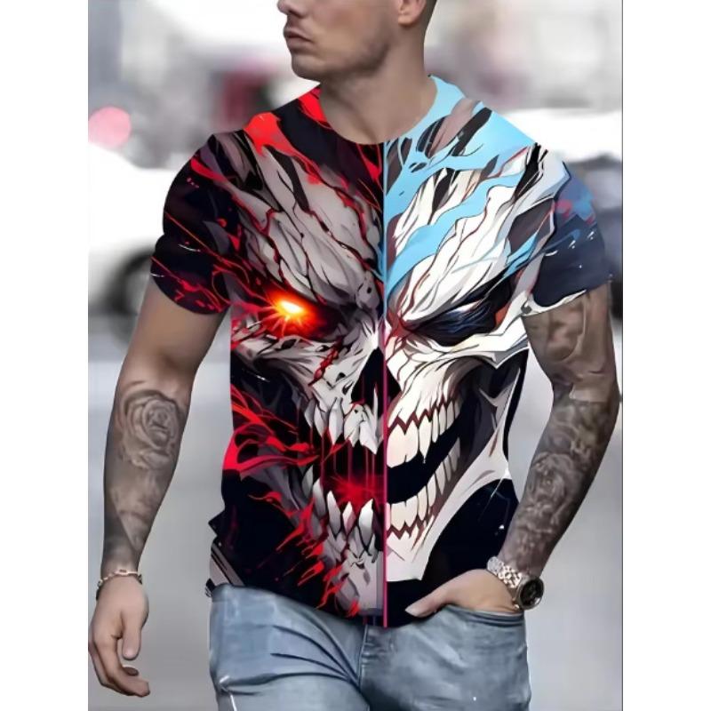 Summer Round Neck 3D Skull Print Top Fashionable Casual Short Sleeved Men's T-shirts