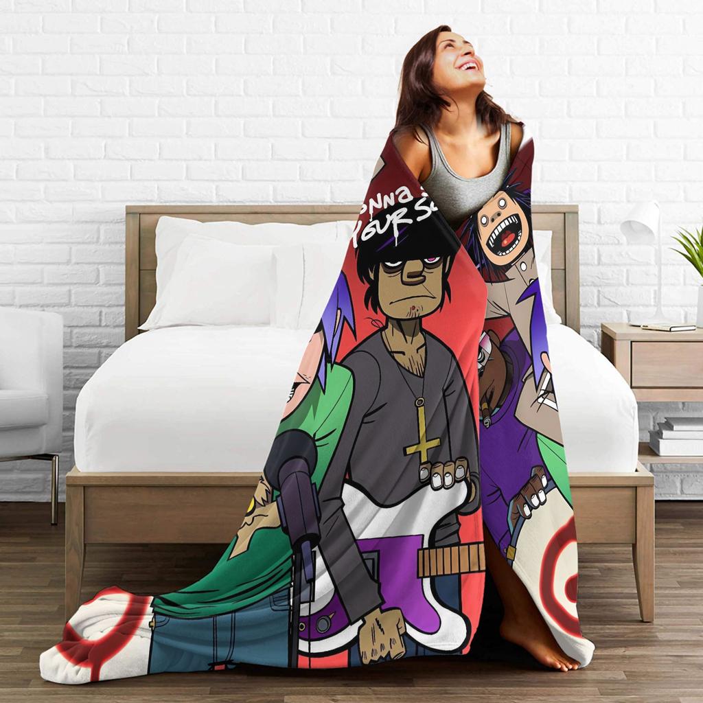 Gorillazs Flannel Blanket Winter Band Rock Warm Throw Blanket for Children Home Decor Graphic Bedspread Sofa Bed Cover