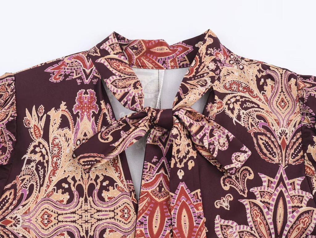 2025 Autumn Bohemian V-Neck Loose Fit Dress - European Style Printed Women's Clothing