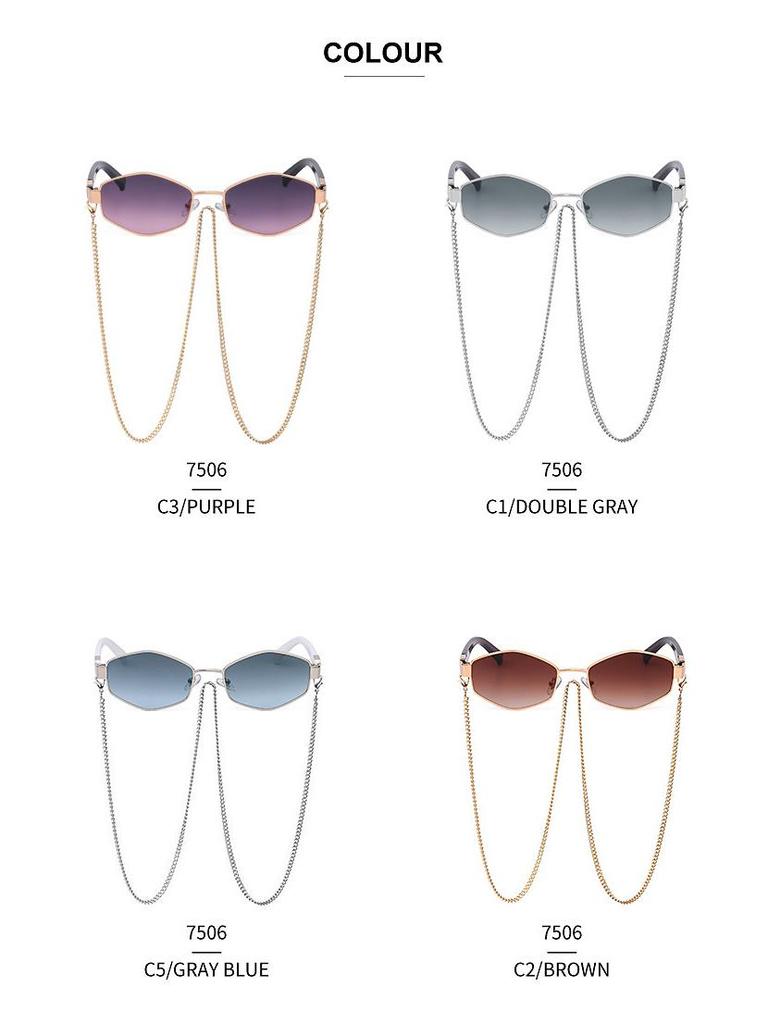 Korean Style Women's Round Frame Sunglasses with Fashion Chain