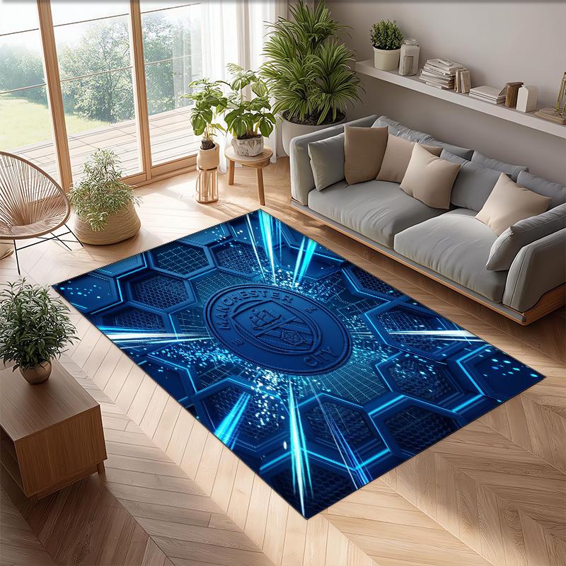 Manchester City Geprint Flanellen Vloerkleed Niet-Glijdend Zacht Polyester Vloerkleed Binnen Decoratie Mat voor Slaapkamer Woonkamer Bank