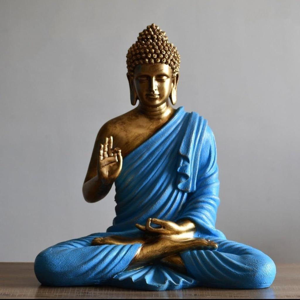 New Sitting Buddha Statue for Home & Office Decor, Marble Dust Idol Statue of Resin 15 Inch