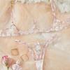 New Hair Delivery Floral Embroidered Mesh Bra and Panties Sexy Underwear Set Pink and Sweet