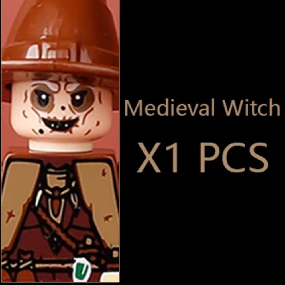 MOC Medieval Villager Figures Witch Blacksmith Farmer Building Blocks Peasant Old Lady Hoe Hammer Soldier Bricks Toys Kids Gift