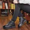 Men's British Style Black Leather Mid-Cut Winter Boots with Velvet Lining