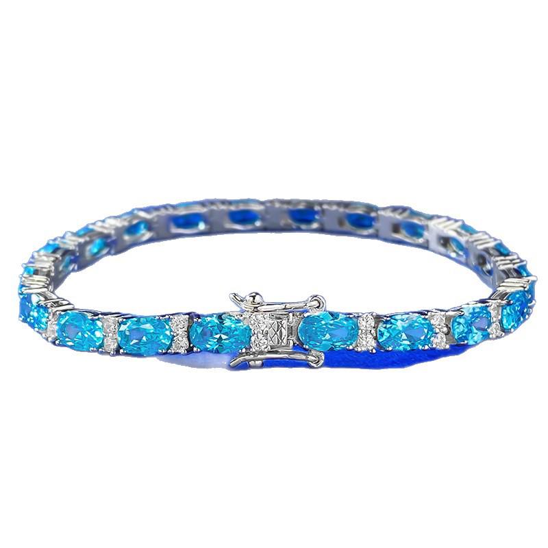 Hui Zhi Yi S925 Sterling Silver High Carbon Diamond & Aquamarine Luxury Bracelet