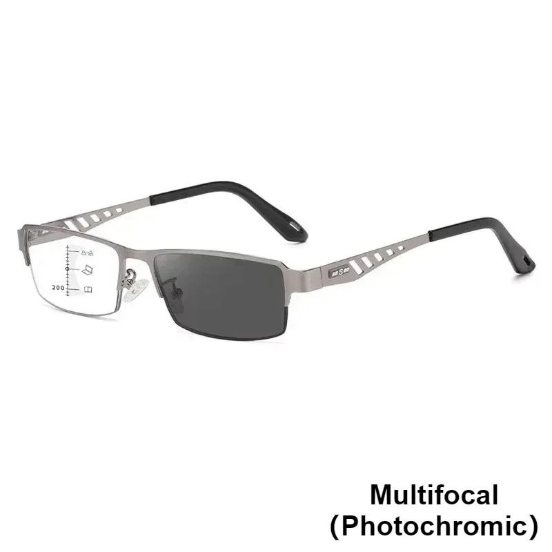 Men Business Photochromic Multifocal Reading Glasses  Male Progressive Anti-Blue Light Business Spectacles Half-Frame +1.0+2.5